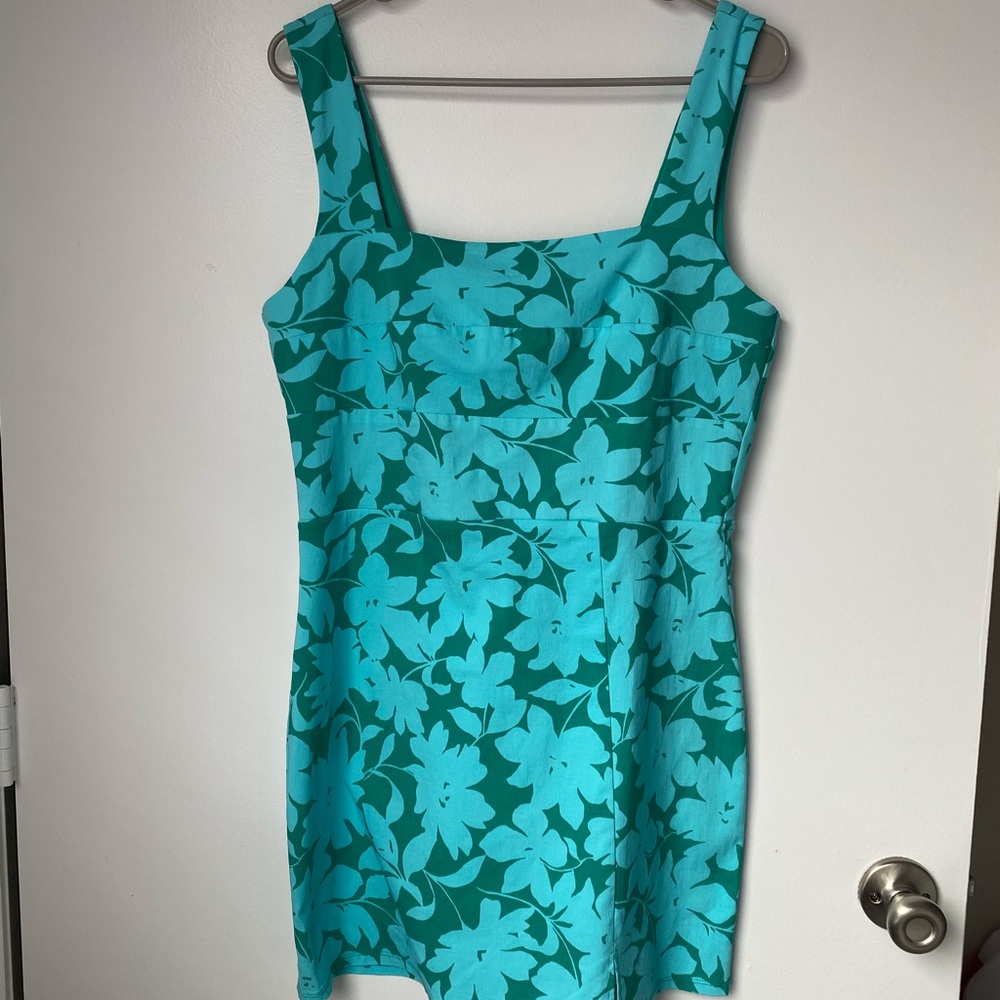 Altar'd State XL Teal Floral Mini Dress NWOT Summer Beach Wedding Guest Stretchy - Picture 3 of 8